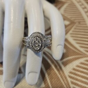 1 CT. T.W. Composite Diamond Oval Frame Vintage-Style Engagement Ring